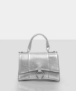 Public Desire UK The Raina Silver Diamante Mini Handbag NEW IN