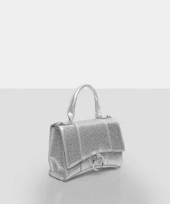 Public Desire UK The Raina Silver Diamante Mini Handbag NEW IN
