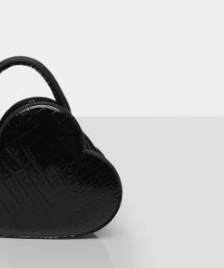 Public Desire UK The Roux Black Croc Heart Grab Bag Bags