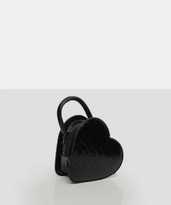 Public Desire UK The Roux Black Croc Heart Grab Bag Bags