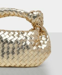 Public Desire UK NEW IN The Blame Metallic Gold Weave Knot Handbag