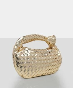 Public Desire UK NEW IN The Blame Metallic Gold Weave Knot Handbag