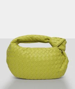 Public Desire UK The Blame Chartreusse Lime Weave Knot Handbag