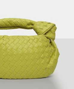 Public Desire UK The Blame Chartreusse Lime Weave Knot Handbag