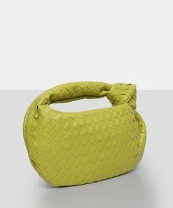 Public Desire UK The Blame Chartreusse Lime Weave Knot Handbag