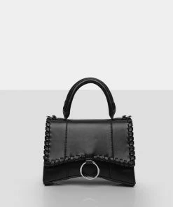 Public Desire UK The Roxi Black Plaited Edge Mini Handbag Bags