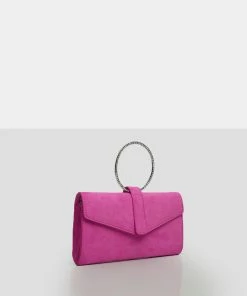 Public Desire UK The Pammy Pink Suede Diamante Handle Envelope Clutch NEW IN 8 Public Desire UK The Pammy Pink Suede Diamante Handle Envelope Clutch NEW IN