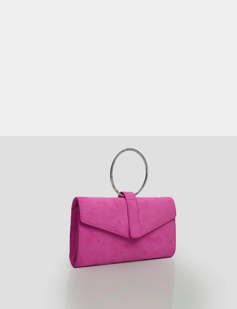 Public Desire UK The Pammy Pink Suede Diamante Handle Envelope Clutch NEW IN 4 Public Desire UK The Pammy Pink Suede Diamante Handle Envelope Clutch NEW IN