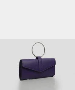 Public Desire UK The Pammy Purple Pu Diamante Handle Envelope Clutch
