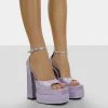 Public Desire UK Mercy Lavender Satin Strappy Square Toe Platform High Block Heels NEW IN