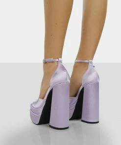 Public Desire UK Mercy Lavender Satin Strappy Square Toe Platform High Block Heels NEW IN 7 Public Desire UK Mercy Lavender Satin Strappy Square Toe Platform High Block Heels NEW IN