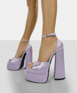 Public Desire UK Mercy Lavender Satin Strappy Square Toe Platform High Block Heels NEW IN 6 Public Desire UK Mercy Lavender Satin Strappy Square Toe Platform High Block Heels NEW IN