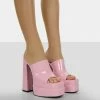 Public Desire UK Sky High Bubblegum Pink Patent Chunky Platform High Heeled Mules