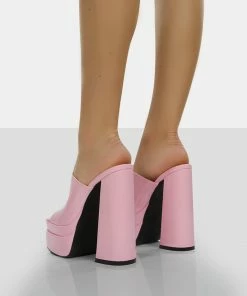 Public Desire UK Sky High Bubblegum Pink Patent Chunky Platform High Heeled Mules 7 Public Desire UK Sky High Bubblegum Pink Patent Chunky Platform High Heeled Mules