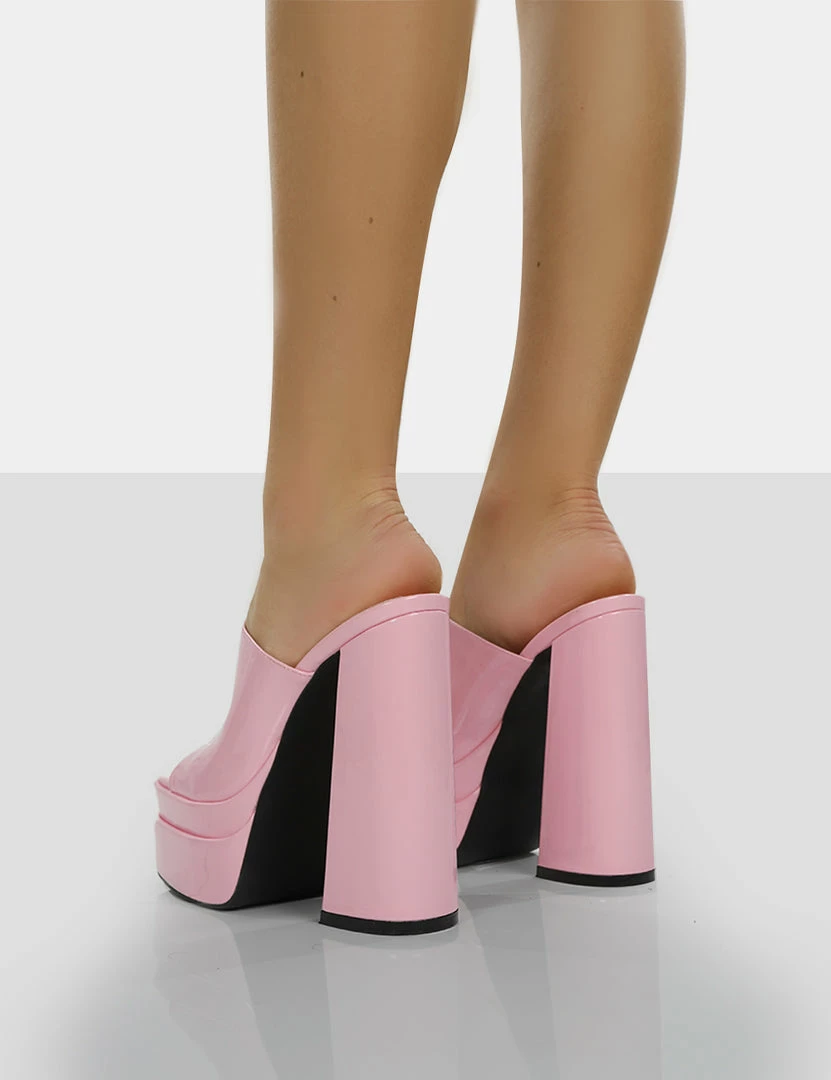 Public Desire UK Sky High Bubblegum Pink Patent Chunky Platform High Heeled Mules 4 Public Desire UK Sky High Bubblegum Pink Patent Chunky Platform High Heeled Mules