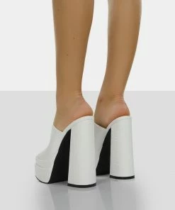 Public Desire UK Sky High White Croc Chunky Platform High Heeled Mules