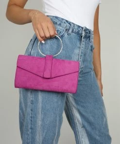 Public Desire UK The Pammy Pink Suede Diamante Handle Envelope Clutch NEW IN 7 Public Desire UK The Pammy Pink Suede Diamante Handle Envelope Clutch NEW IN