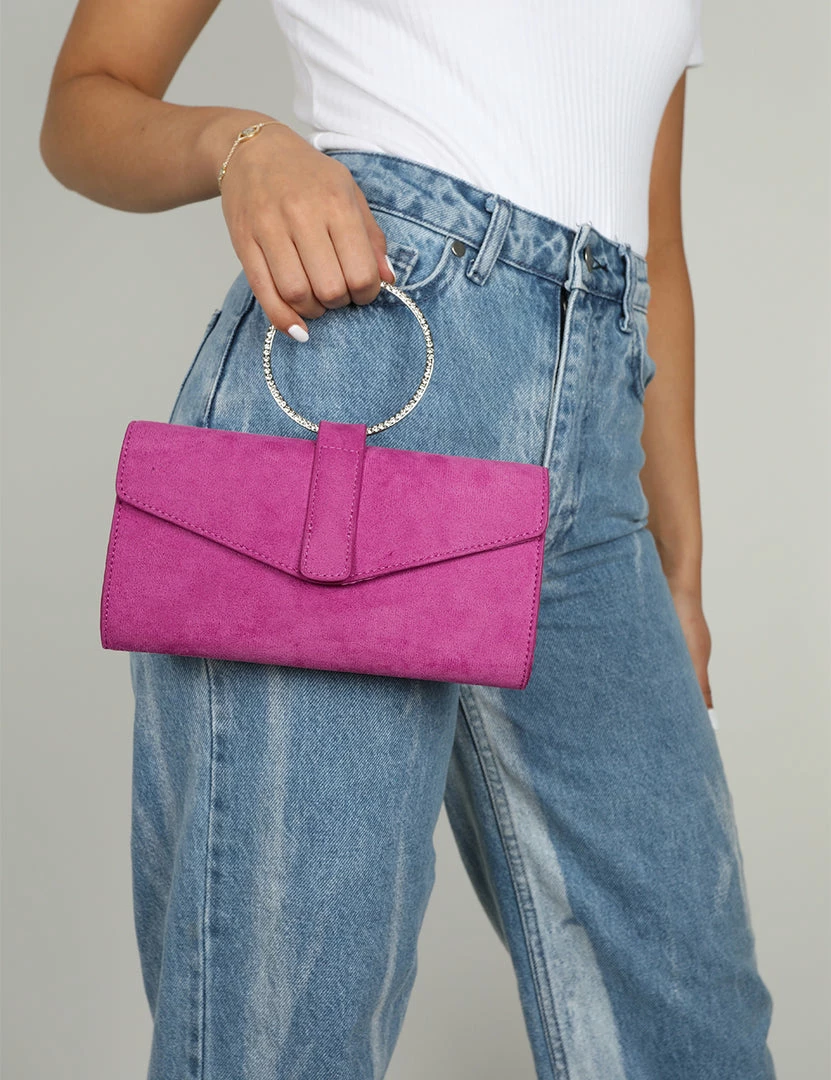 Public Desire UK The Pammy Pink Suede Diamante Handle Envelope Clutch NEW IN 3 Public Desire UK The Pammy Pink Suede Diamante Handle Envelope Clutch NEW IN