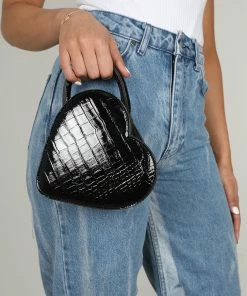 Public Desire UK The Roux Black Croc Heart Grab Bag Bags