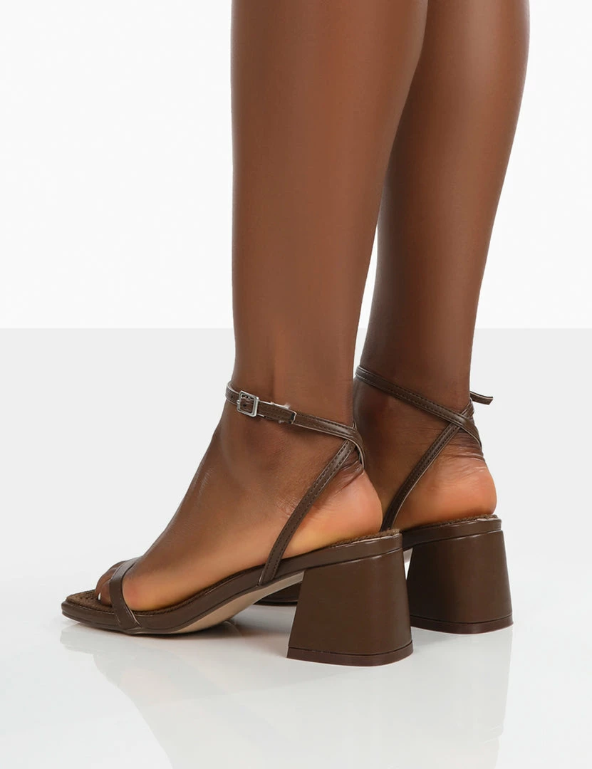 Public Desire UK Lane Chocolate Raffia Strappy Mid Block Heeled Sandals NEW IN 4 Public Desire UK Lane Chocolate Raffia Strappy Mid Block Heeled Sandals NEW IN