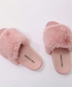 Public Desire UK Sliders Kabuki Slider In Pink Faux Fur