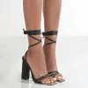 Public Desire UK Amira Black PU Lace Up Block Heels