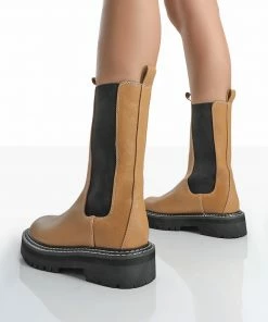 Public Desire UK Animate Camel Ankle Chelsea Boots Flat Boots