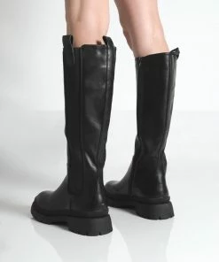 Public Desire UK NEW IN BALYA BLACK PU POINTED TOE KNEE HIGH BOOTS