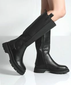 Public Desire UK NEW IN BALYA BLACK PU POINTED TOE KNEE HIGH BOOTS