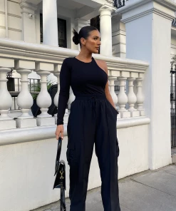 Public Desire UK One Sleeve Asymmetric Bodysuit Black