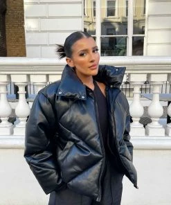 Public Desire UK KAIIA CLOTHING Pu Quilted Puffer Jacket Black