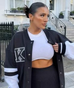 Public Desire UK Kaiia Logo Varsity Jacket Black
