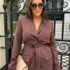 Public Desire UK Wrap Belt Blazer Dress Chocolate