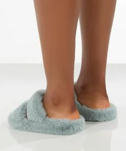 Public Desire UK Bunny Light Blue Double Strap Fluffy Slippers Gifts