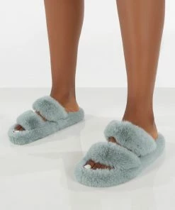 Public Desire UK Bunny Light Blue Double Strap Fluffy Slippers Gifts