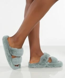 Public Desire UK Bunny Light Blue Double Strap Fluffy Slippers Gifts