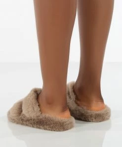 Public Desire UK Bunny Stone Double Strap Fluffy Slippers Gifts