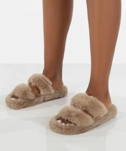 Public Desire UK Bunny Stone Double Strap Fluffy Slippers Gifts
