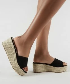 Public Desire UK Cami Flatform Espadrille Sliders In Black Faux Suede