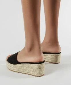 Public Desire UK Cami Flatform Espadrille Sliders In Black Faux Suede