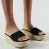 Public Desire UK Cami Flatform Espadrille Sliders In Black Faux Suede