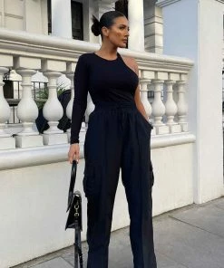 Public Desire UK Split Hem Cargo Trousers Black