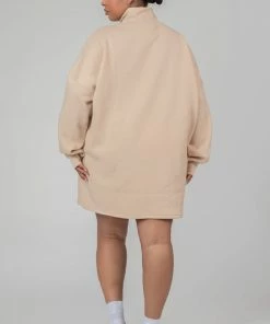 Public Desire UK KAIIA CLOTHING Curve Oversize Half Zip Sweater Dress Stone