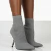Public Desire UK Chantelle Grey Pointed Toe Stiletto Heel Sock Boots