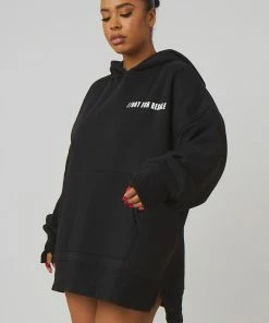 Public Desire UK Curve Oversized Text Hoody Black
