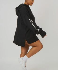Public Desire UK Curve Oversized Text Hoody Black