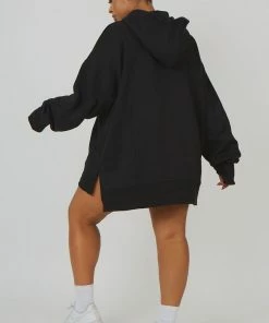 Public Desire UK Curve Oversized Text Hoody Black