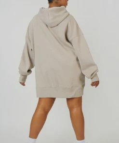 Public Desire UK KAIIA CLOTHING Curve Oversized Sweat Hoodie Dress Ash