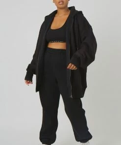 Public Desire UK Curve Oversized Zip Through Hoodie Black