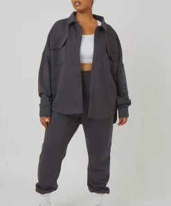 Public Desire UK Curve Oversized Pocket Front Shacket Dark Grey